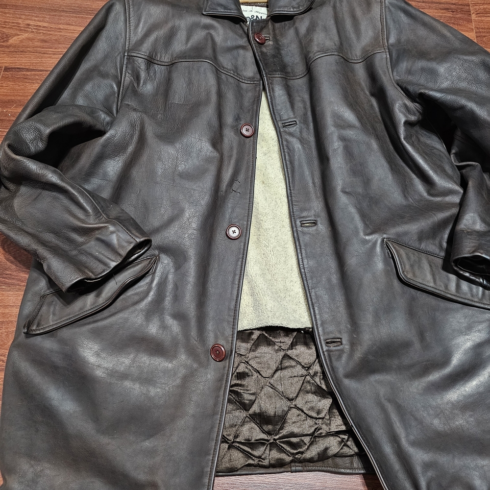 Men's Classic Brown Leather 3/4 Length Coat